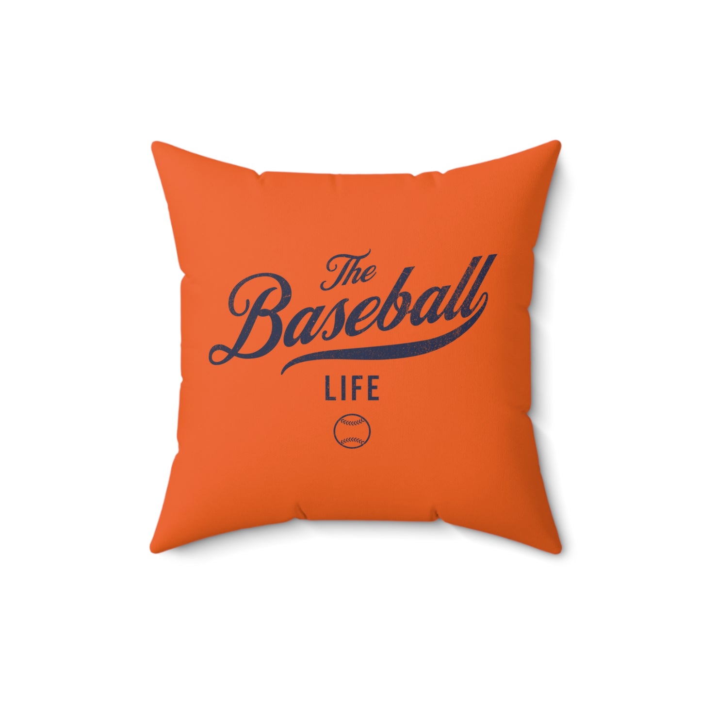 The Baseball Life Accent Pillow_Orange w Navy Print