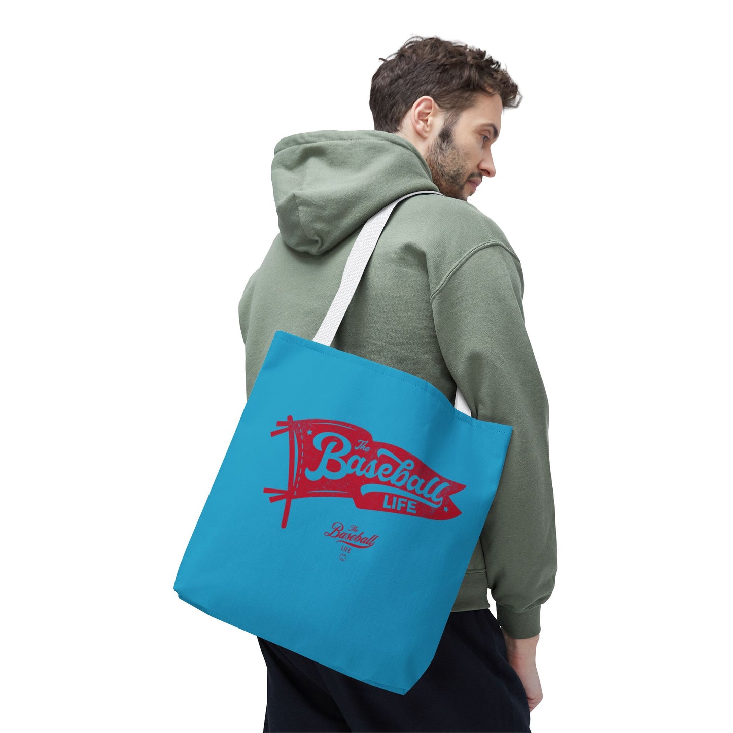 Vintage Pennant Tote Bag_Red Print on Turquoise