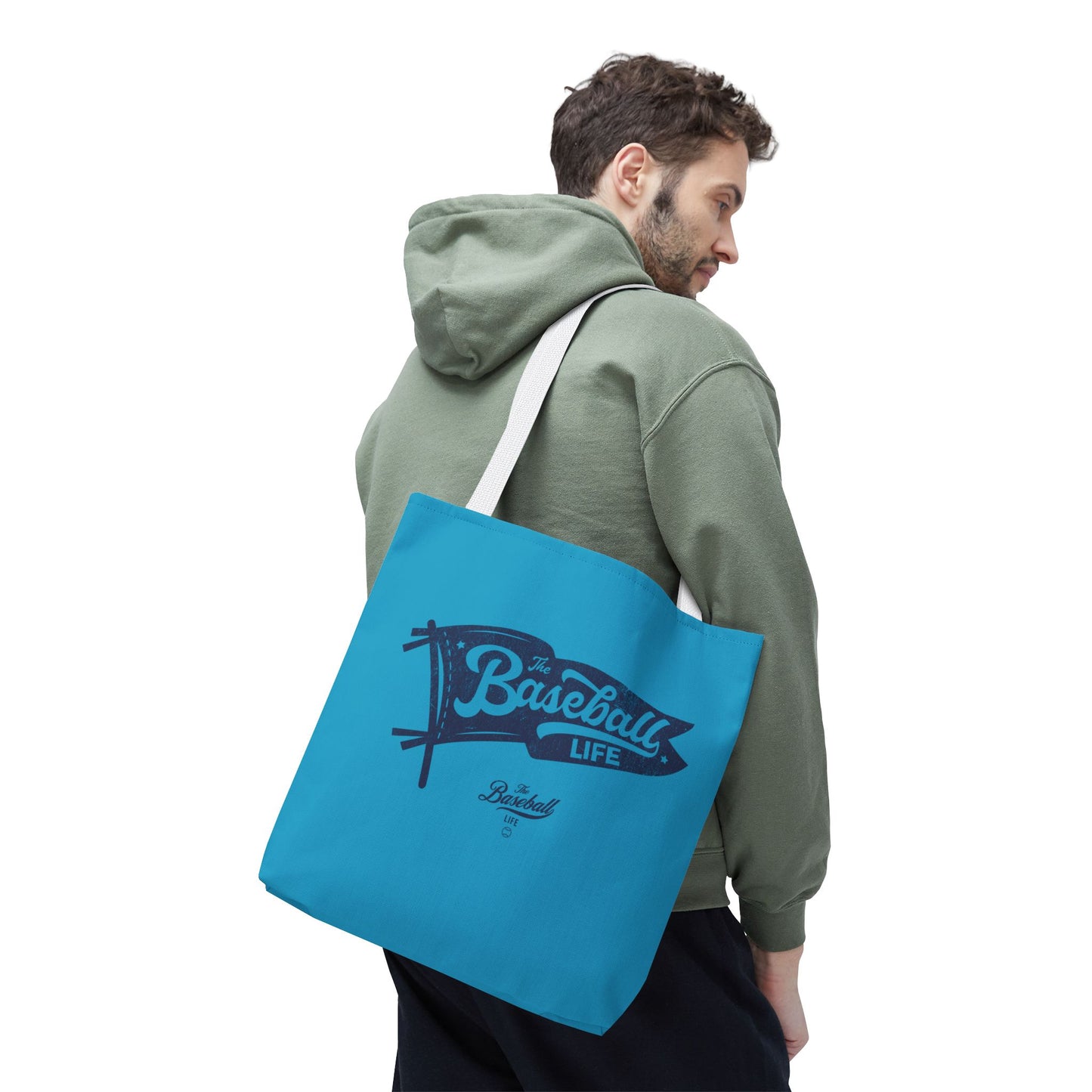 Vintage Pennant Tote Bag_Navy Print on Turquoise