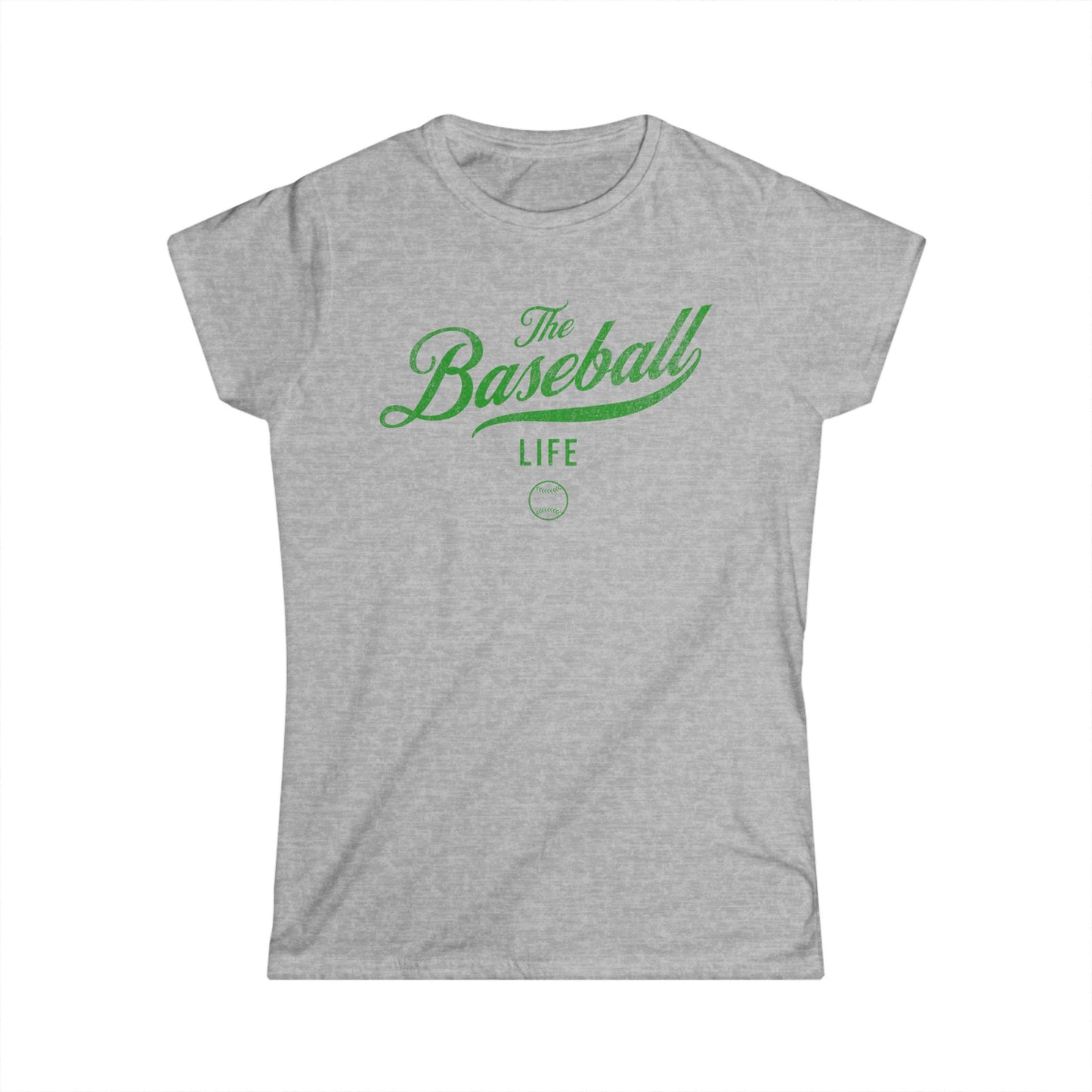 The Baseball Life Classic Script Tee_Women's_Green Print