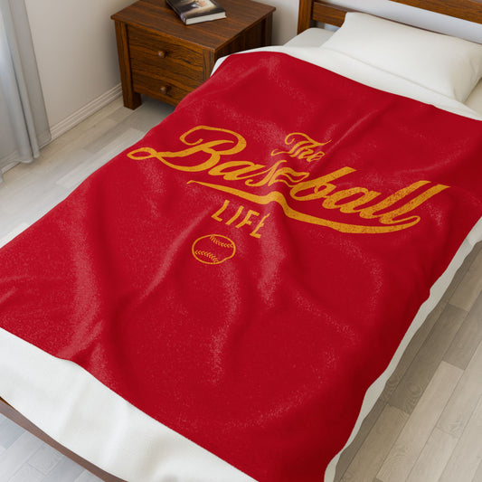 Velveteen Plush Blanket_Red with Yellow Gold Print