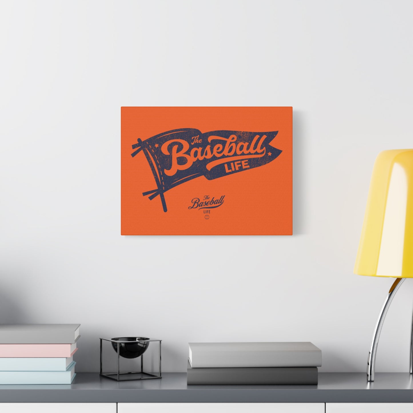 Classic Pennant Wall Art Canvas_Navy Print on Orange
