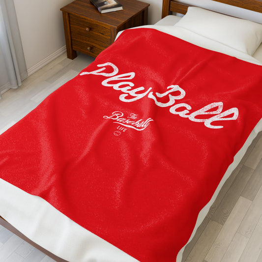 Velveteen Plush Blanket_Play Ball_Bright Red
