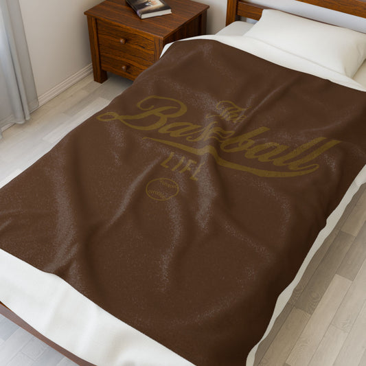 Velveteen Plush Blanket_Brown with Old Gold Print