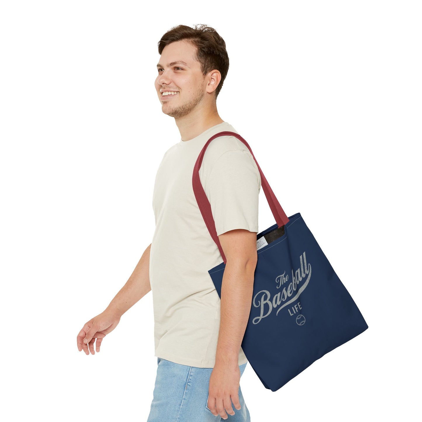 The Baseball Life Tote Bag_Navy w Silver Gray Print