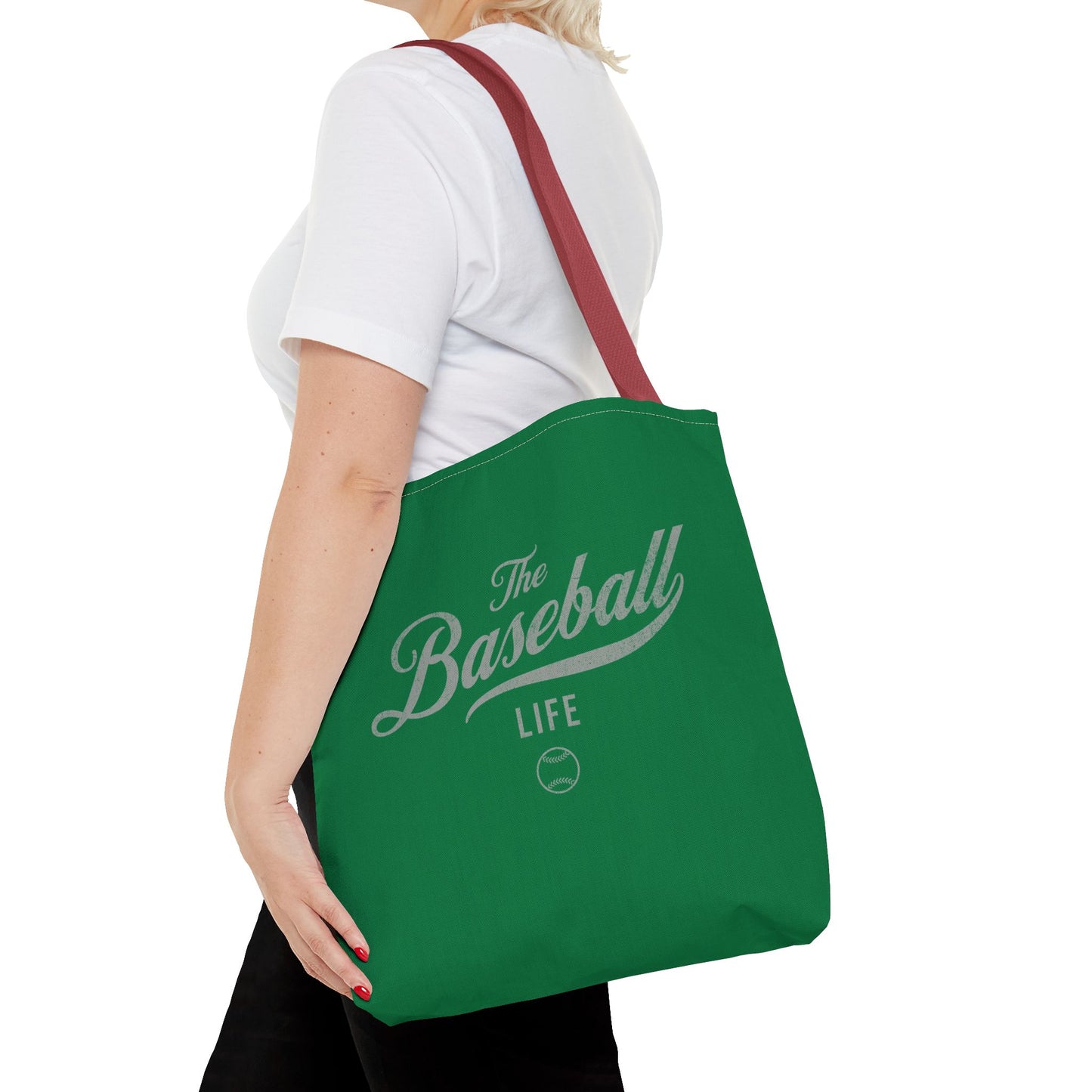 The Baseball Life Tote Bag_Green w Silver Gray Print