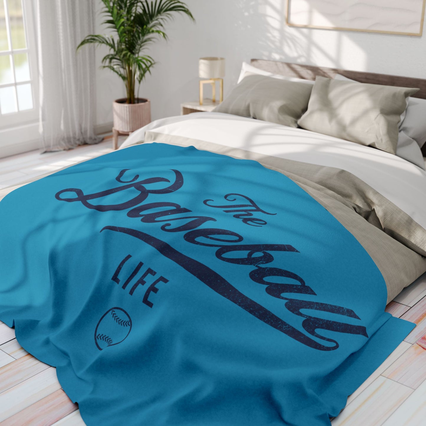 Fleece Blanket_Turquoise w Navy Print