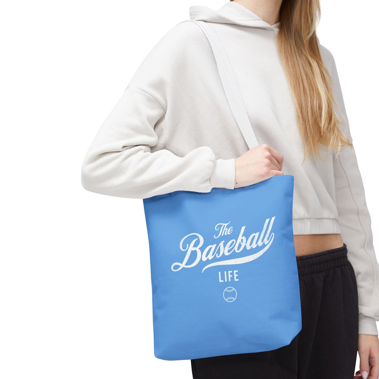 The Baseball Life Tote Bag_Carolina Blue w White Print