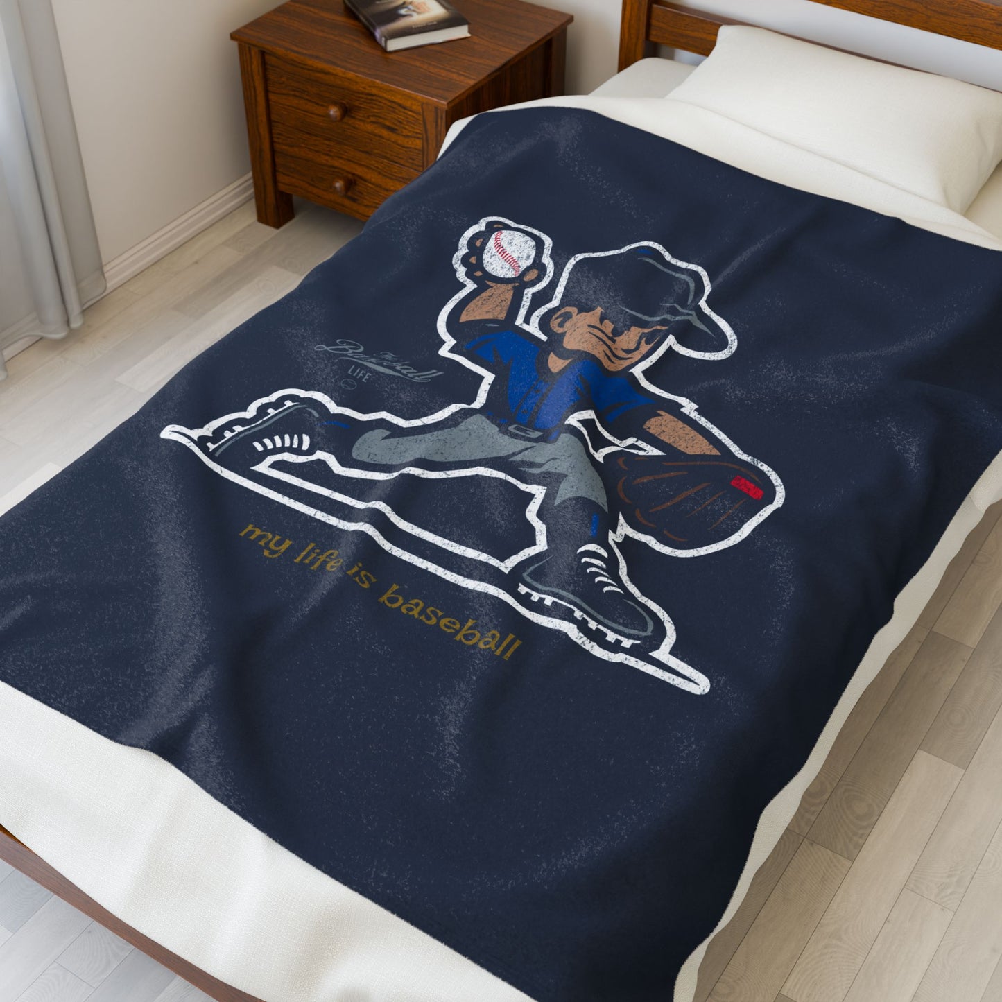 Velveteen Plush Blanket_My Life Is Baseball Royal Blue Jersey