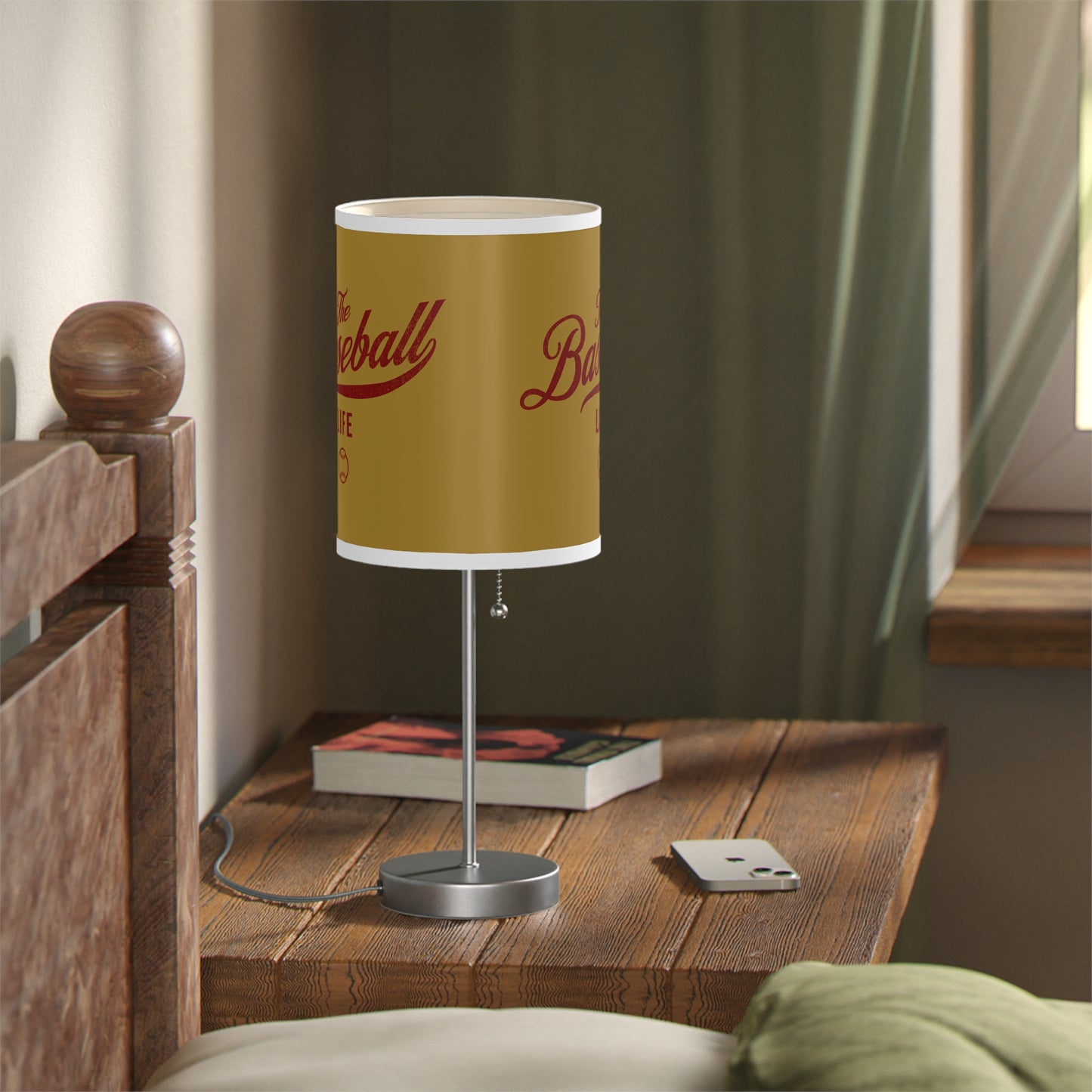Table Lamp_Old Gold w Maroon Print