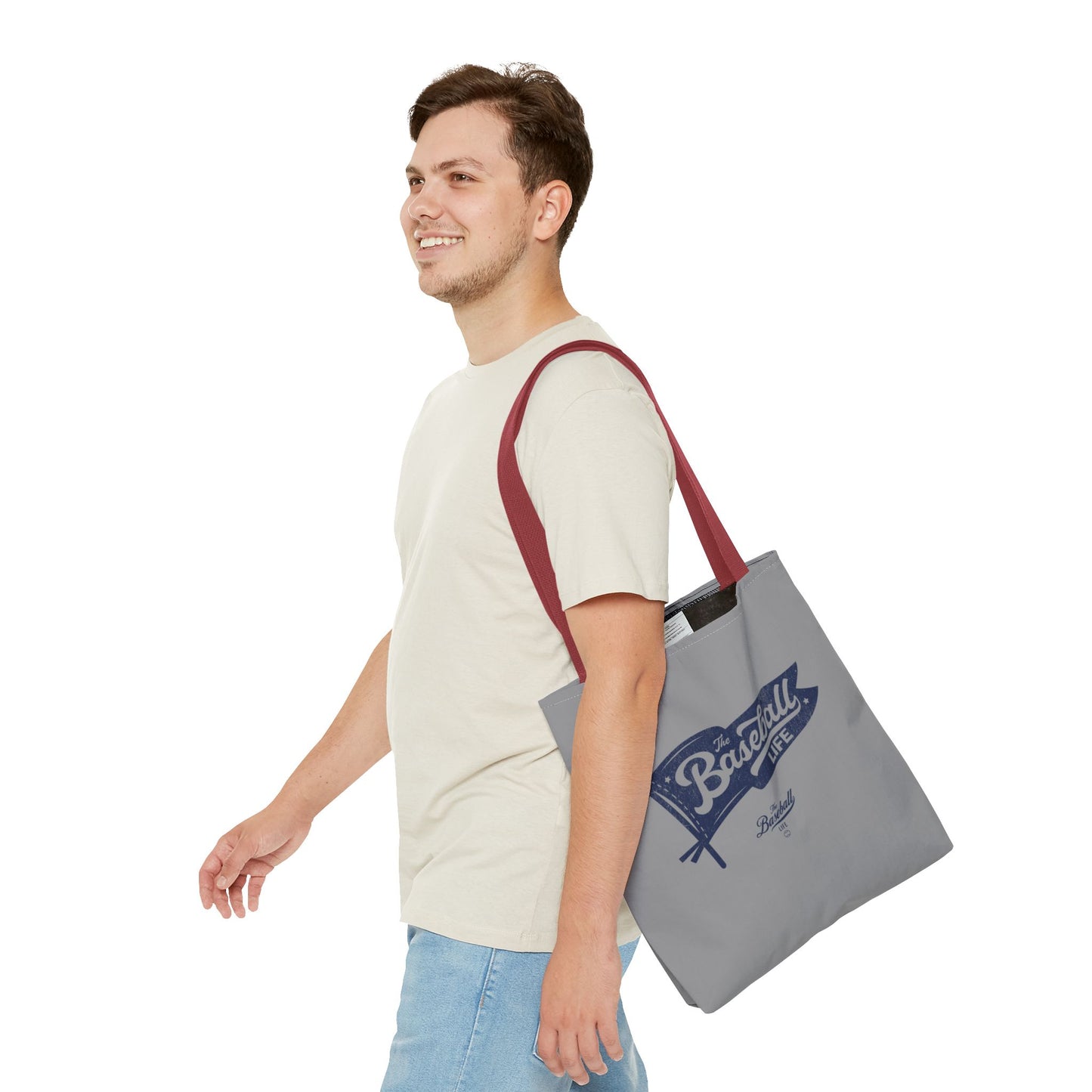 Vintage Pennant Tote Bag_Navy Print on Medium Gray