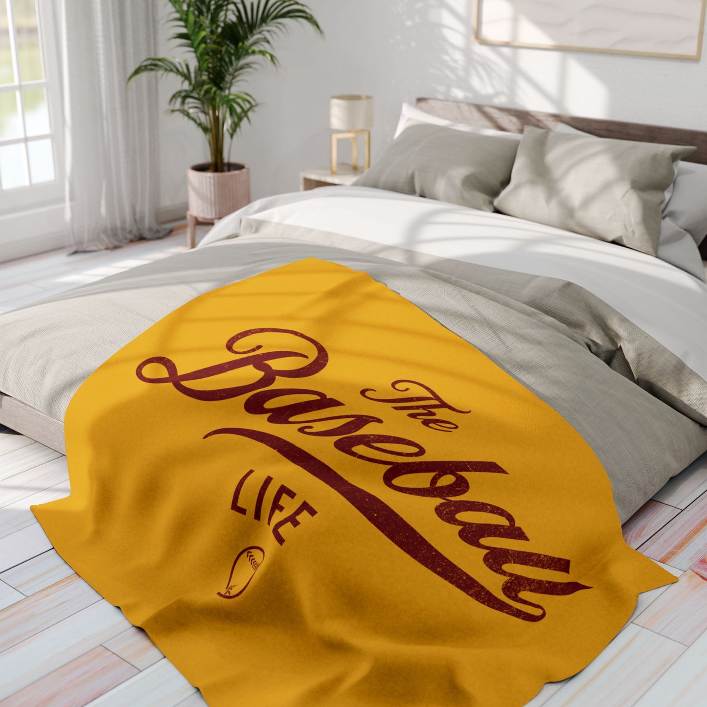 Fleece Blanket_Yellow Gold w Maroon Print