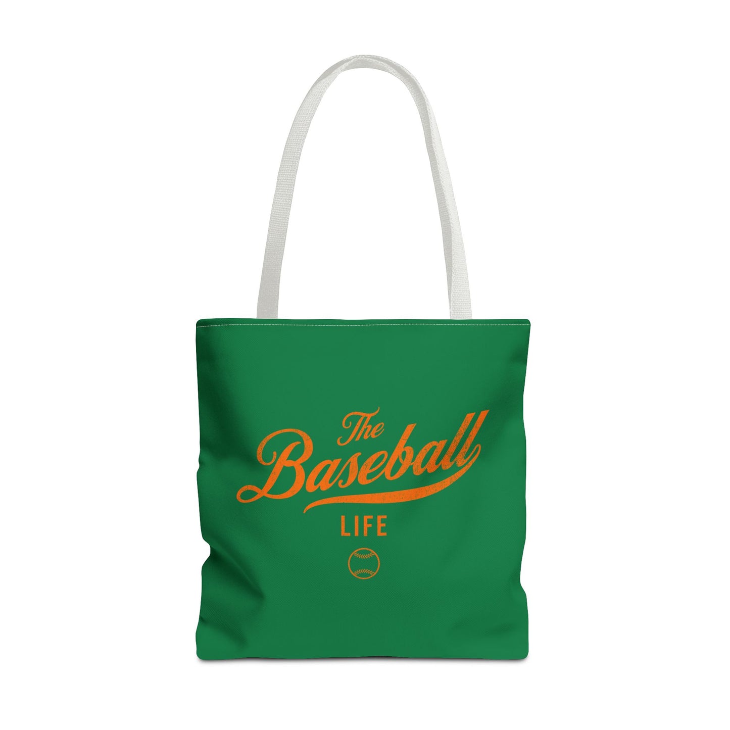 The Baseball Life Tote Bag_Green w Orange Print