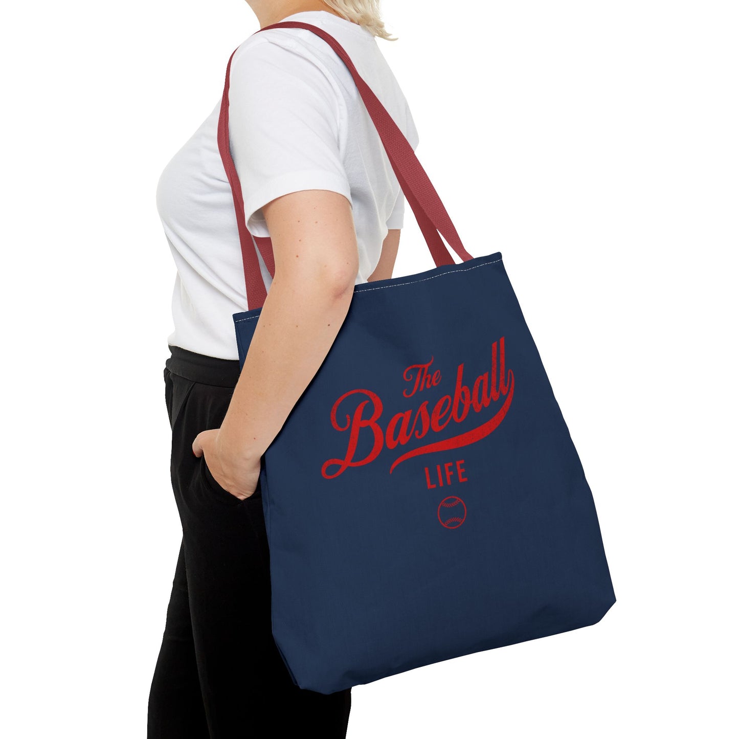 The Baseball Life Tote Bag_Navy w Red Print