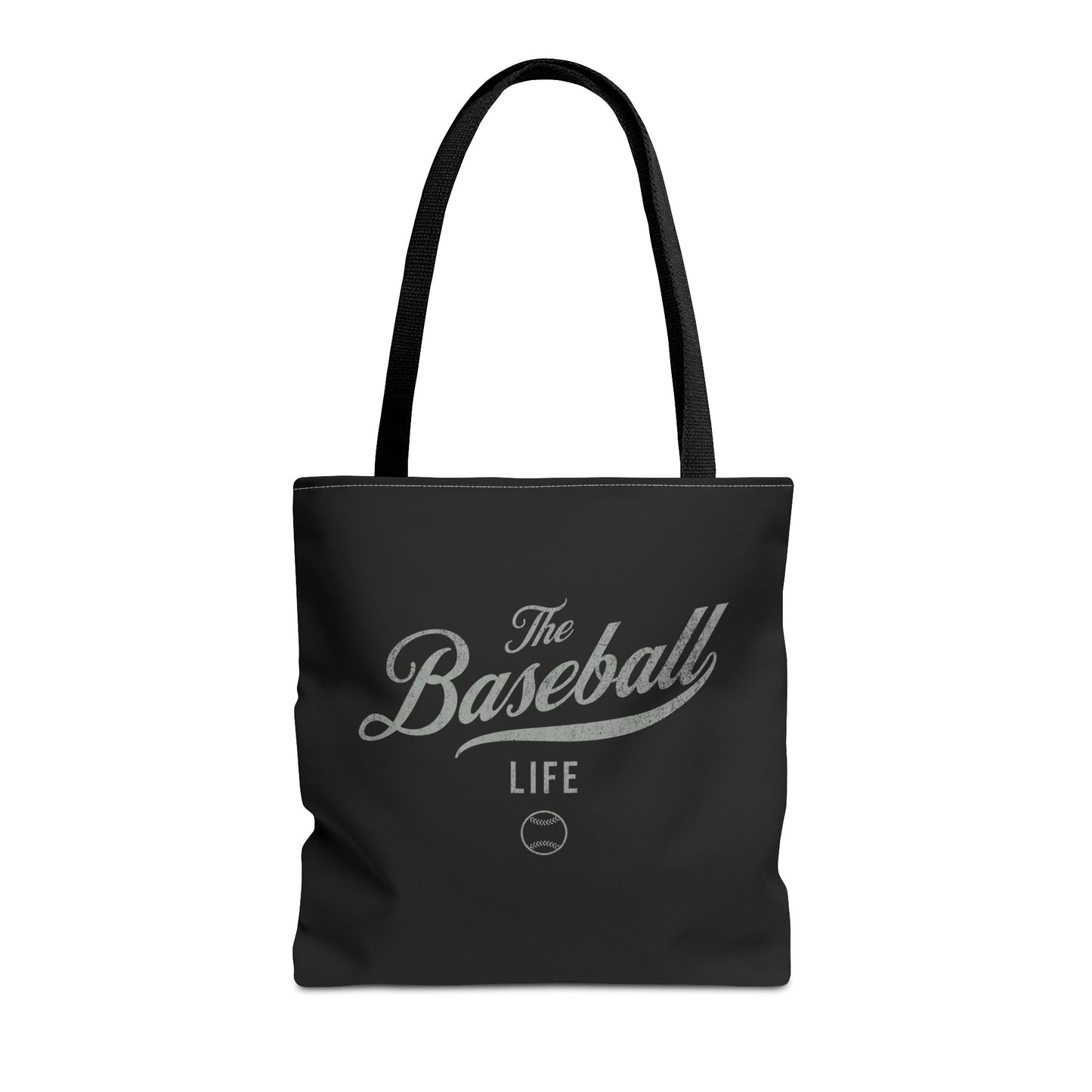 The Baseball Life Tote Bag_Black w Silver Gray Print