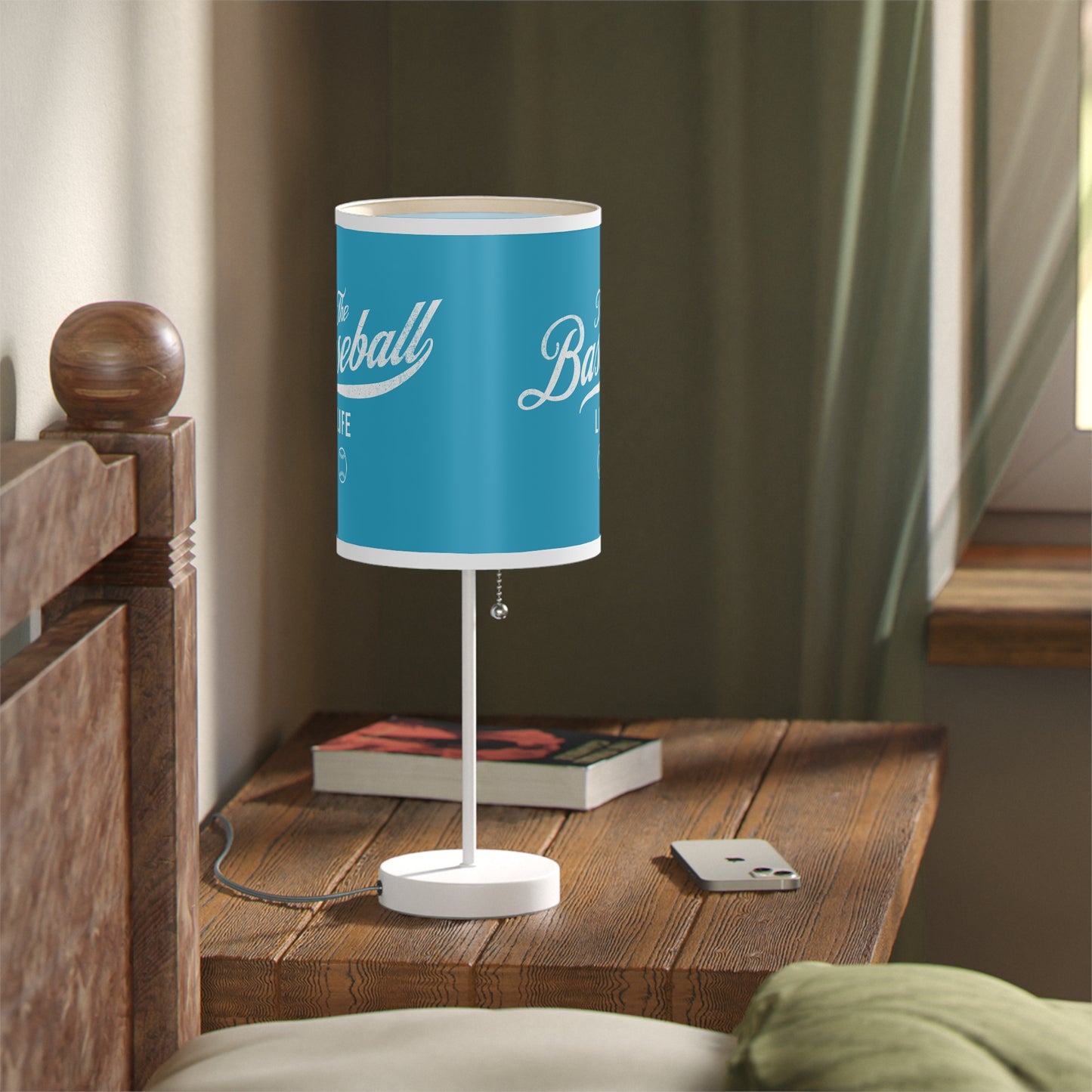 Table Lamp_Turquoise w White Print