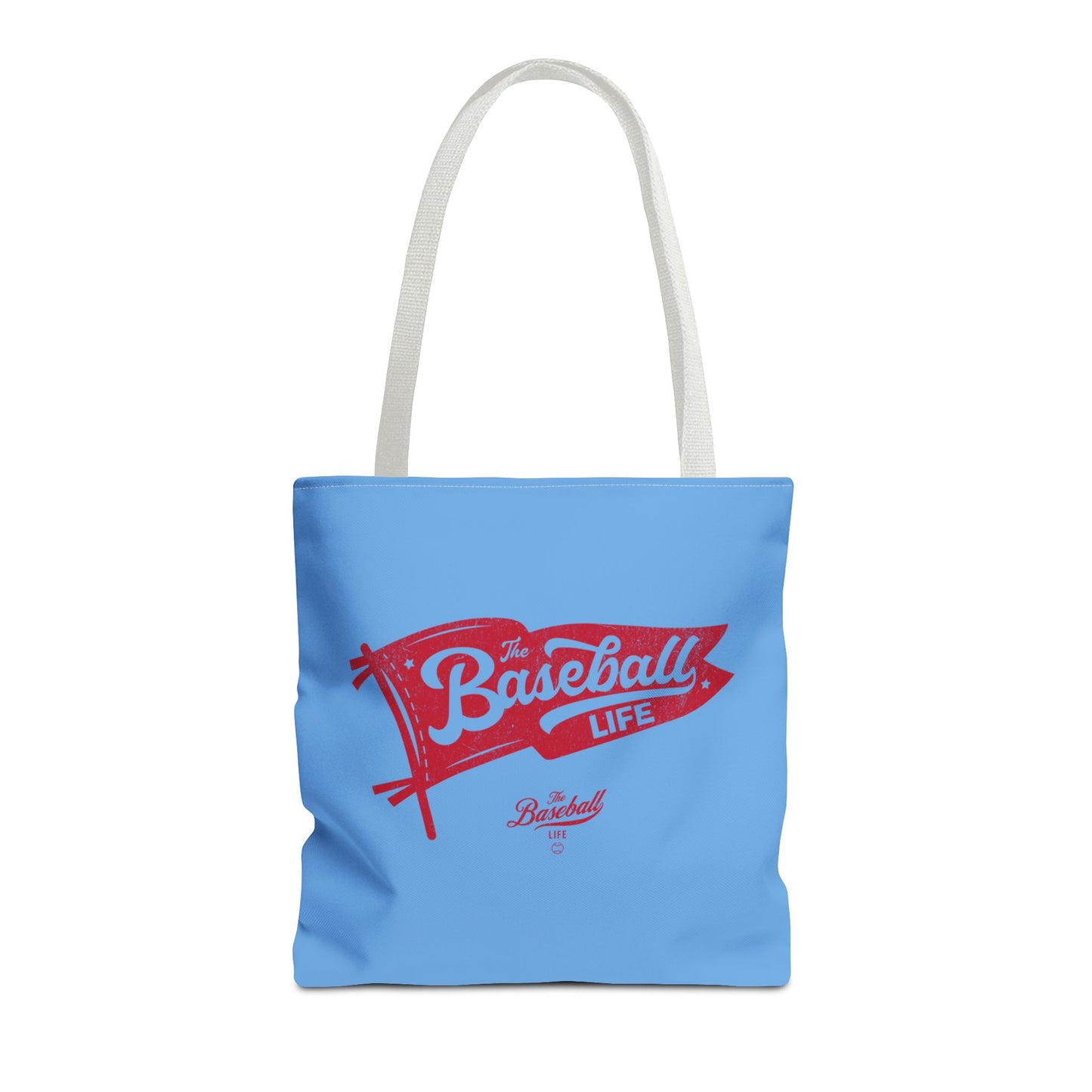 Vintage Pennant Tote Bag_Red Print on Carolina Blue