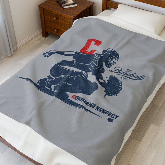 Velveteen Plush Blanket_Catcher_Command Respect_Light Gray