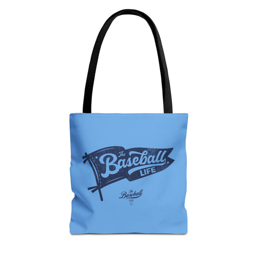 Vintage Pennant Tote Bag_Navy Print on Carolina Blue