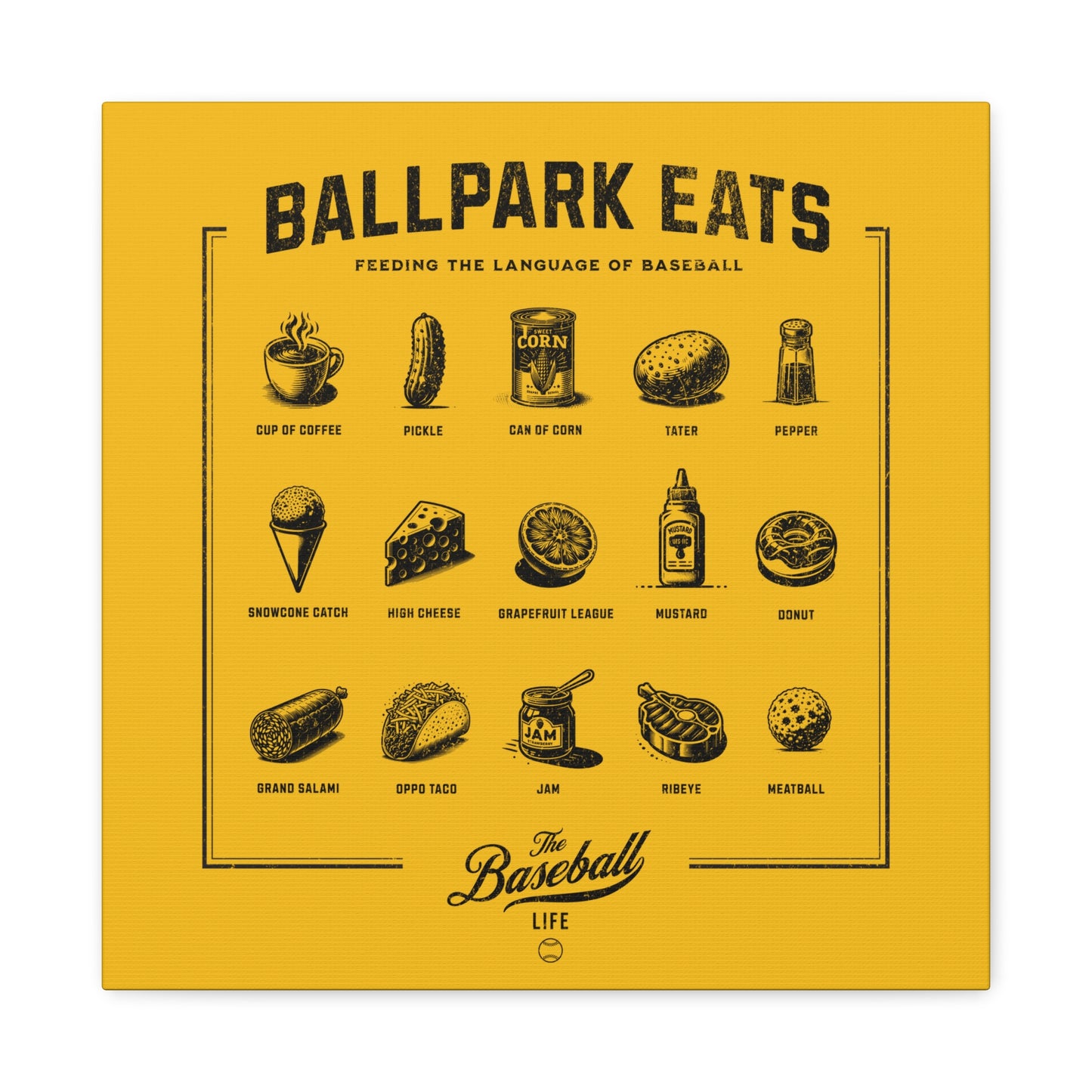 Ballpark Eats_Feeding the Language of Baseball Wall Art Canvas_Yellow Gold