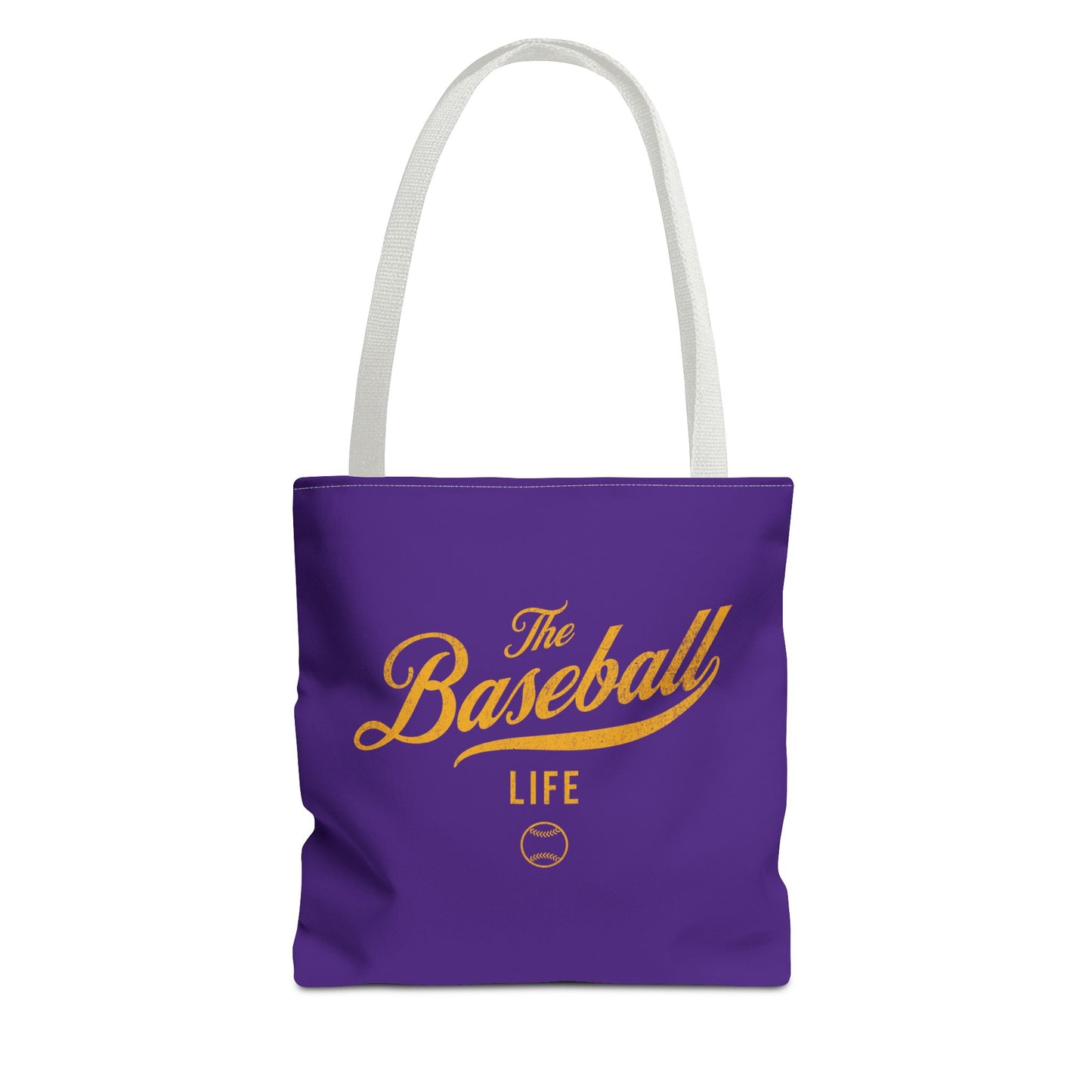 The Baseball Life Tote Bag_Purple w Yellow Gold Print