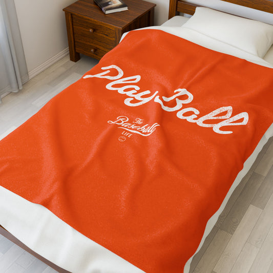 Velveteen Plush Blanket_Play Ball_Orange