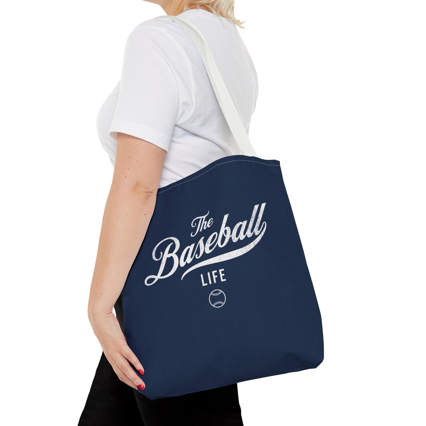 The Baseball Life Tote Bag_Navy w White Print