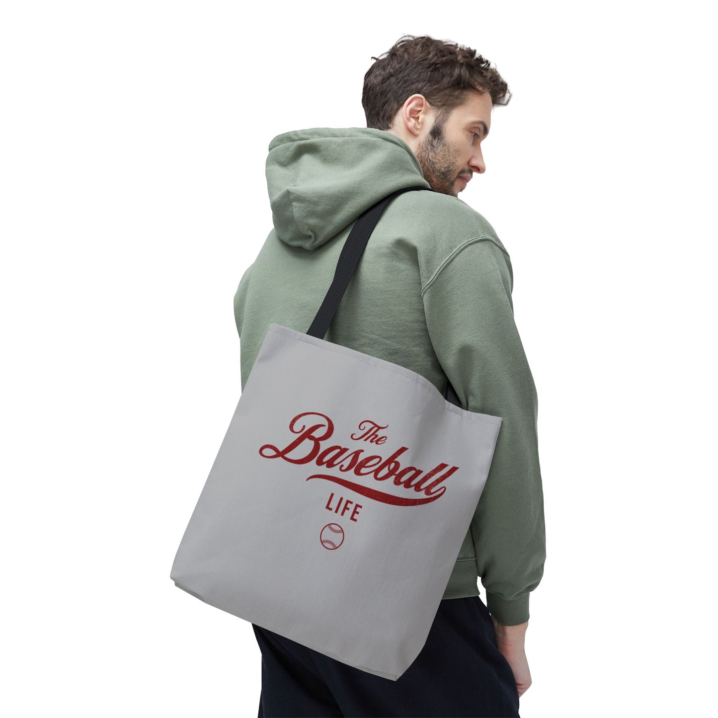 The Baseball Life Tote Bag_Gray w Maroon Print