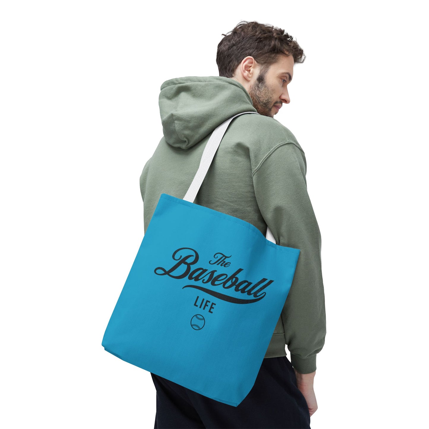 The Baseball Life Tote Bag_Turquoise w Black Print