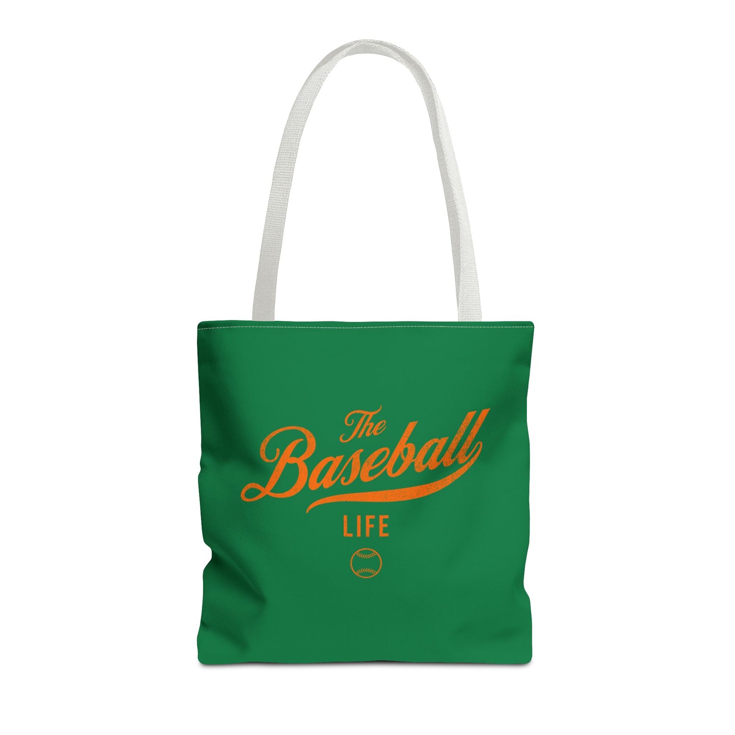 The Baseball Life Tote Bag_Green w Orange Print