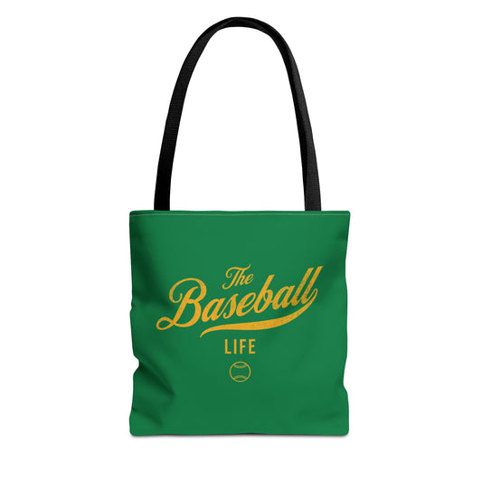 The Baseball Life Tote Bag_Green w Yellow Gold Print