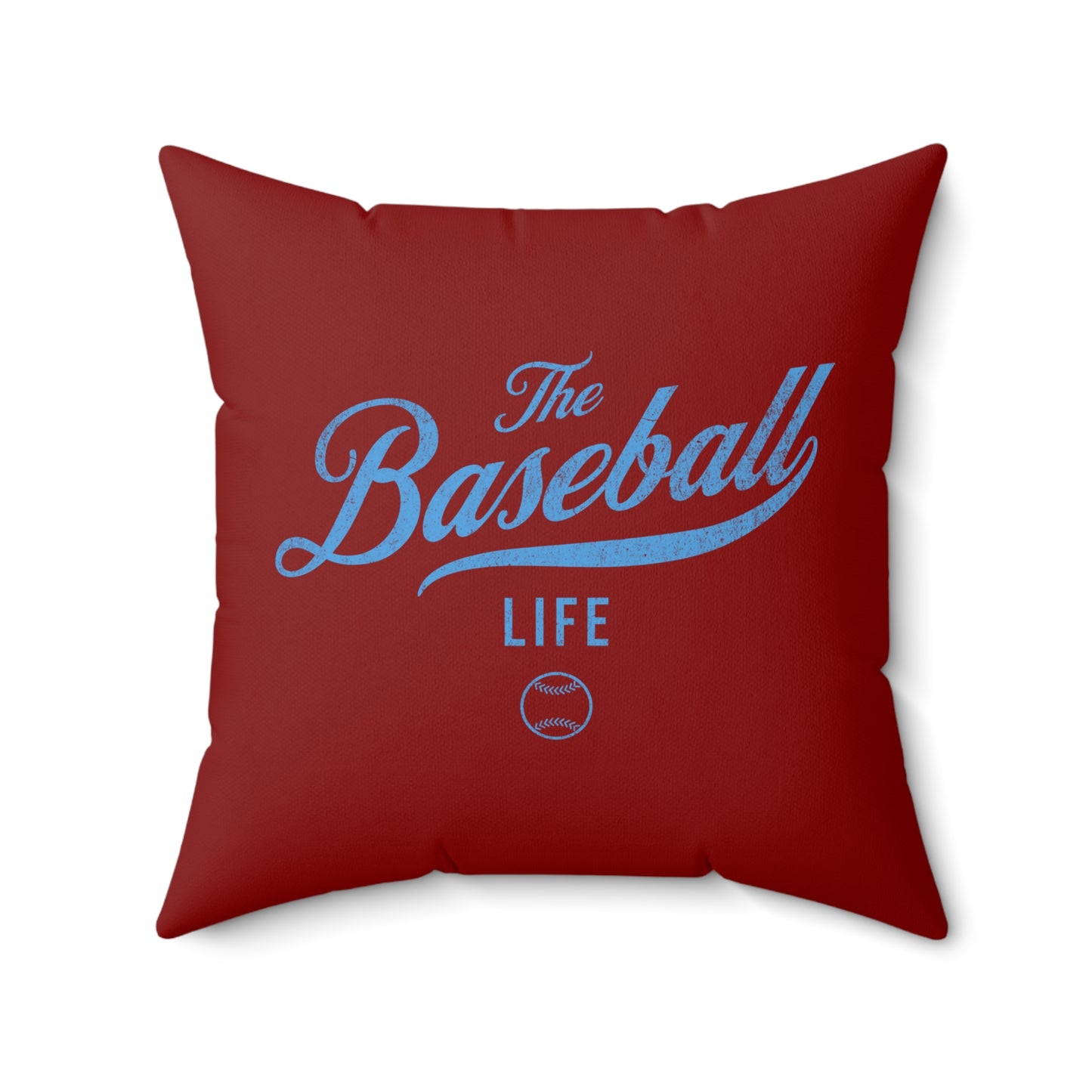 The Baseball Life Accent Pillow_Maroon w Carolina Blue Print