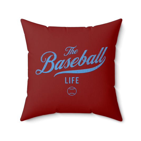 The Baseball Life Accent Pillow_Maroon w Carolina Blue Print