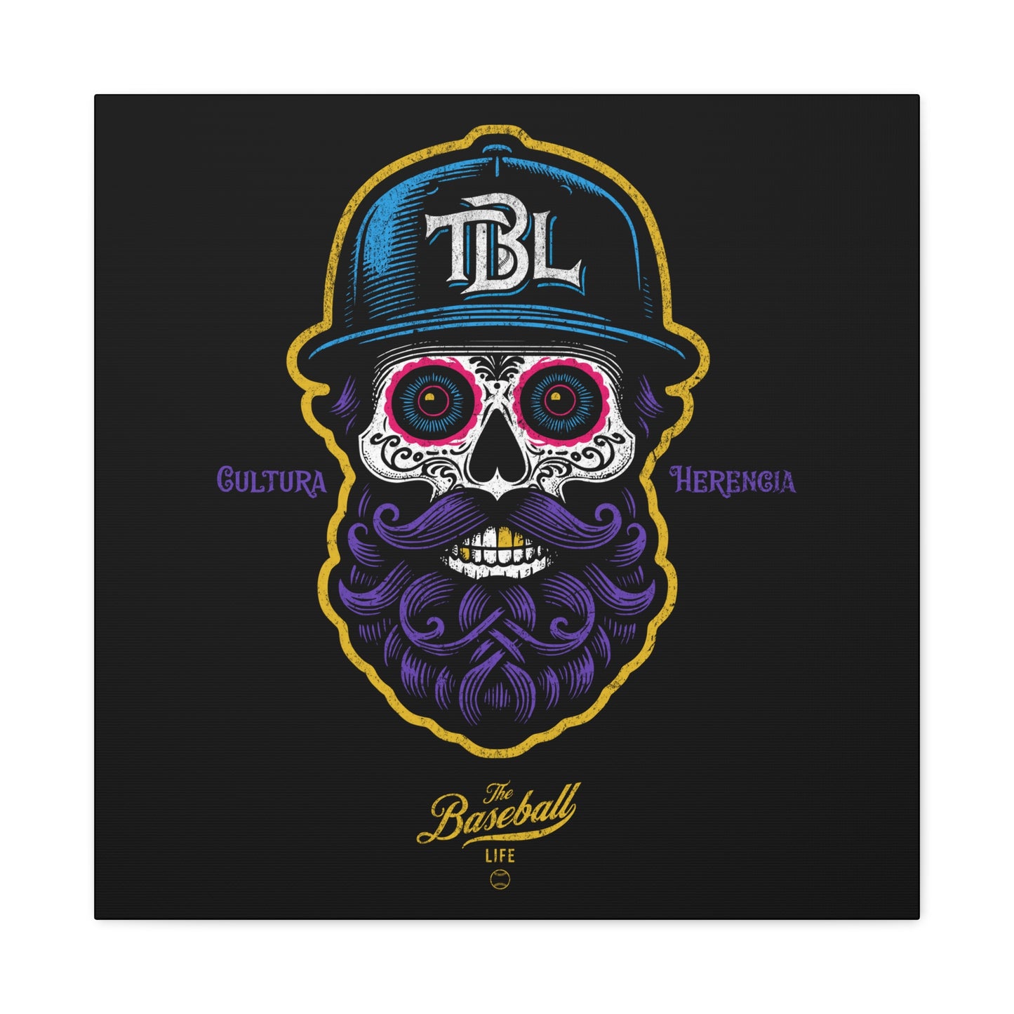 Beisbol Sugar Skull Series_Player 2 Wall Art Canvas_Black