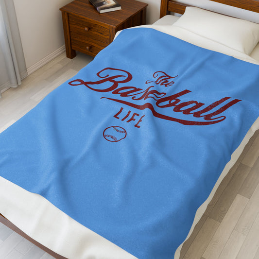 Velveteen Plush Blanket_Carolina Blue with Maroon Print