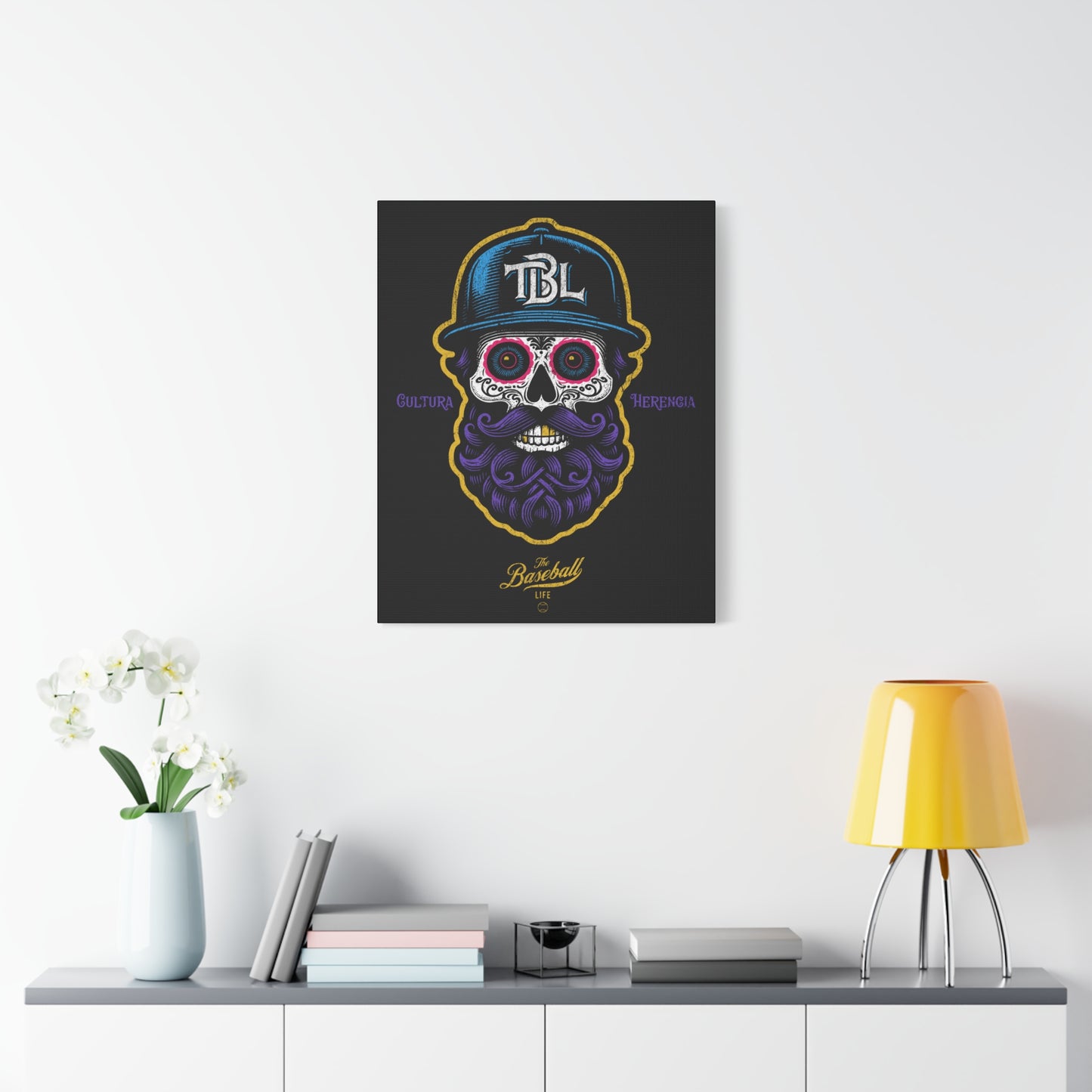 Beisbol Sugar Skull Series_Player 2 Wall Art Canvas_Black