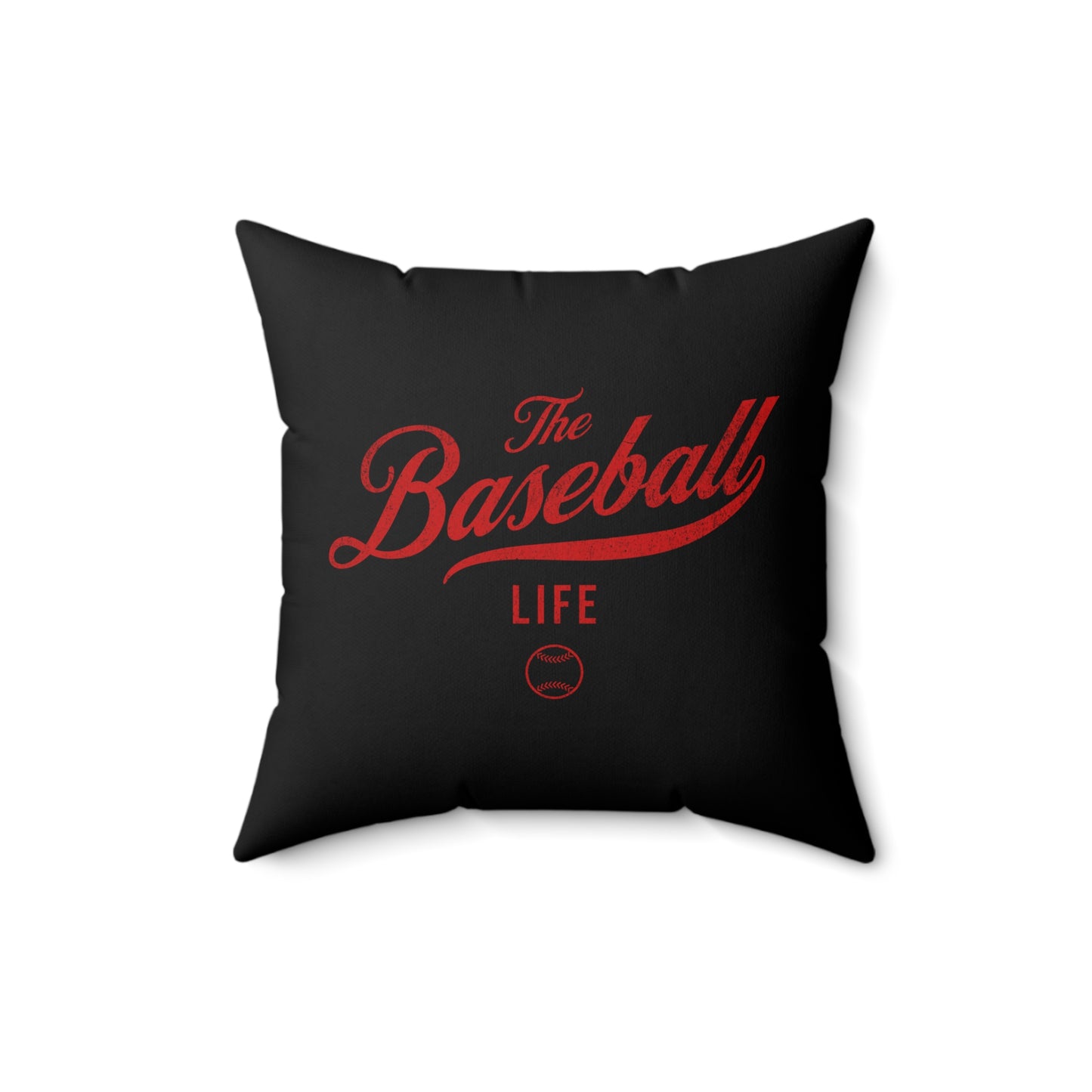 The Baseball Life Accent Pillow_Black w Red Print