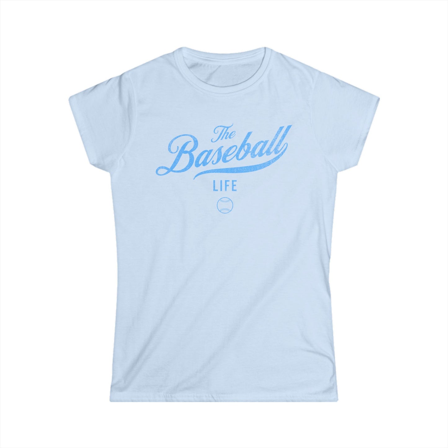 The Baseball Life Classic Script Tee_Women's_Carolina Blue Print
