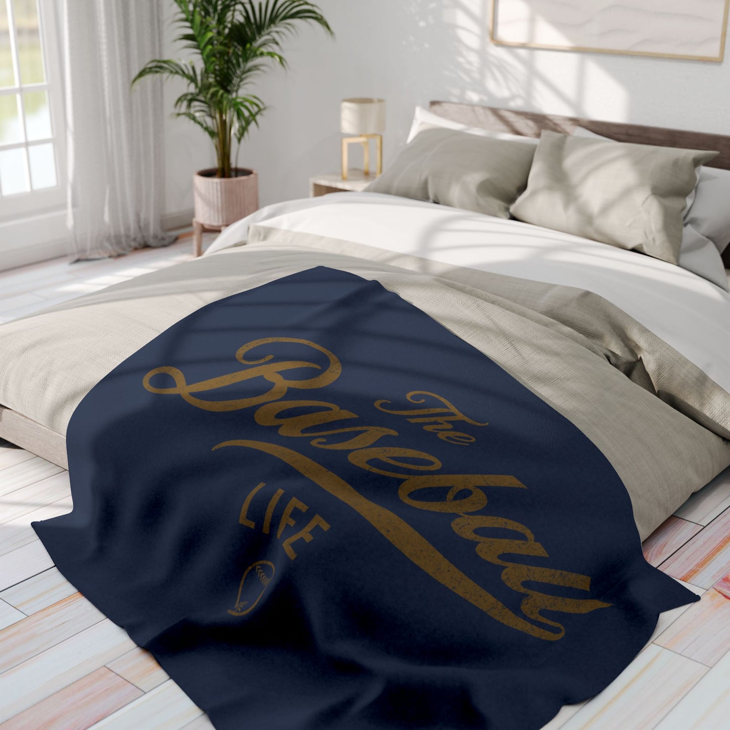 Fleece Blanket_Navy w Old Gold Print