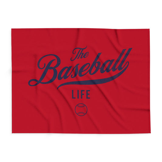 Fleece Blanket_Red w Navy Print