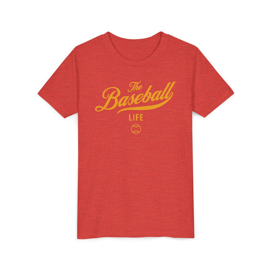 Youth The Baseball Life Classic Script T-Shirt_Yellow Gold Print