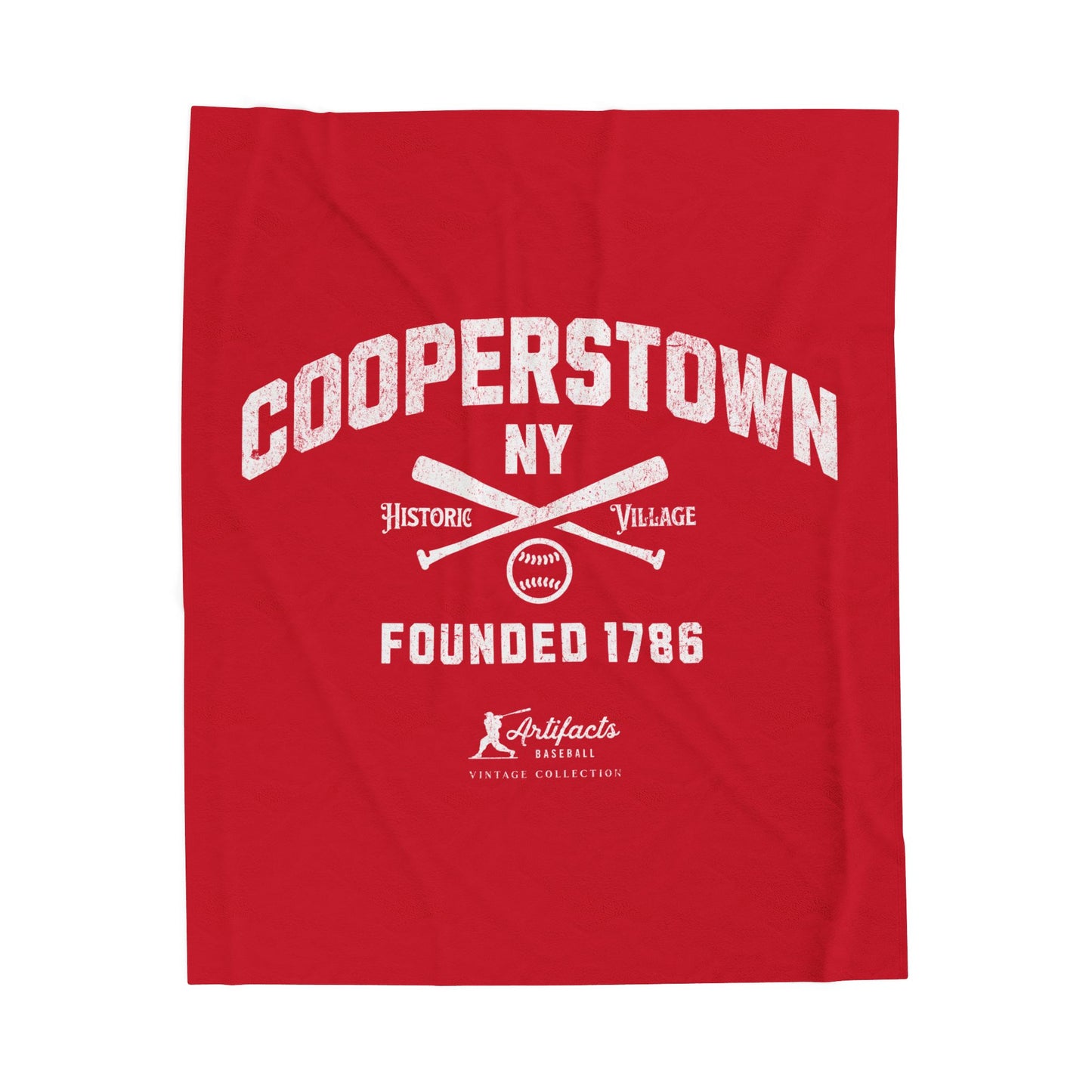 Velveteen Plush Blanket_Artifacts Baseball Collection_Cooperstown NY_Red