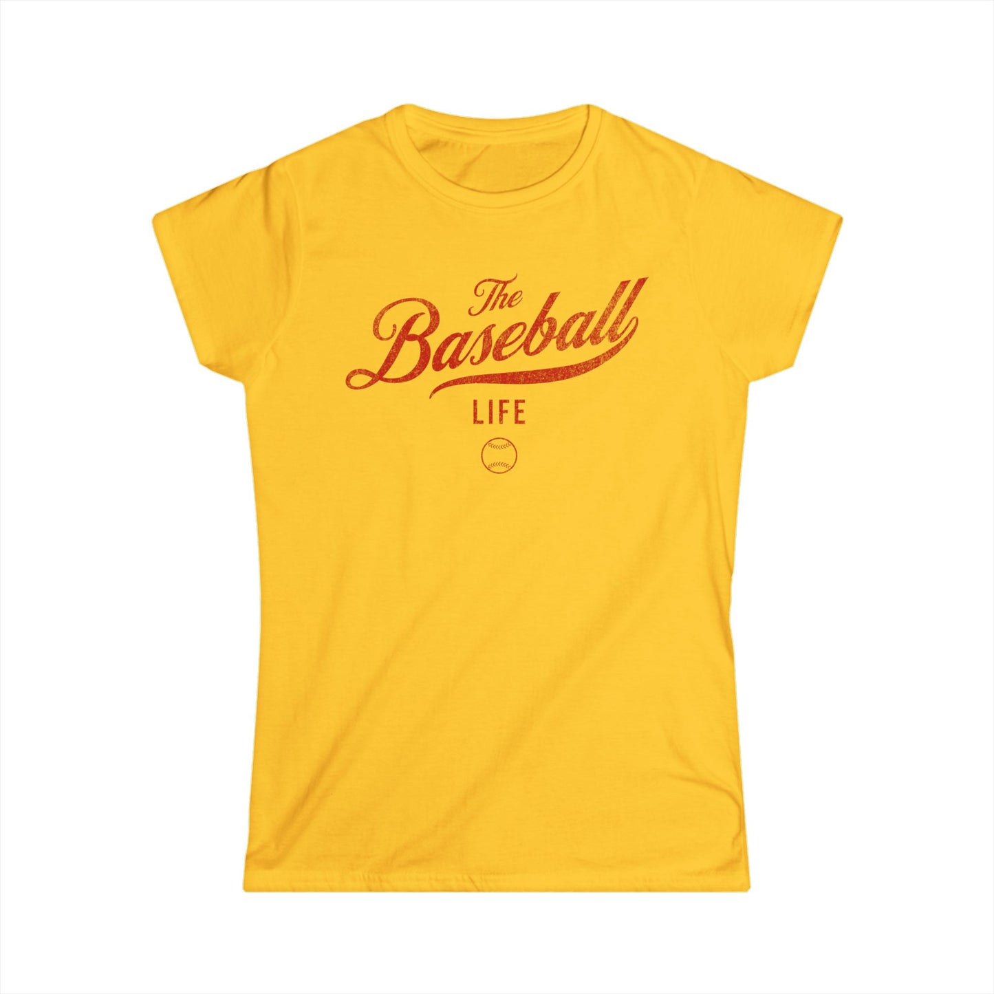 The Baseball Life Classic Script Tee_Women's_Red Print