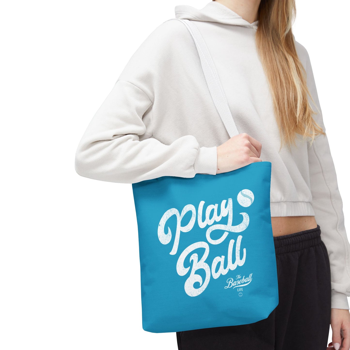 Play Ball Script Tote Bag_Turquoise