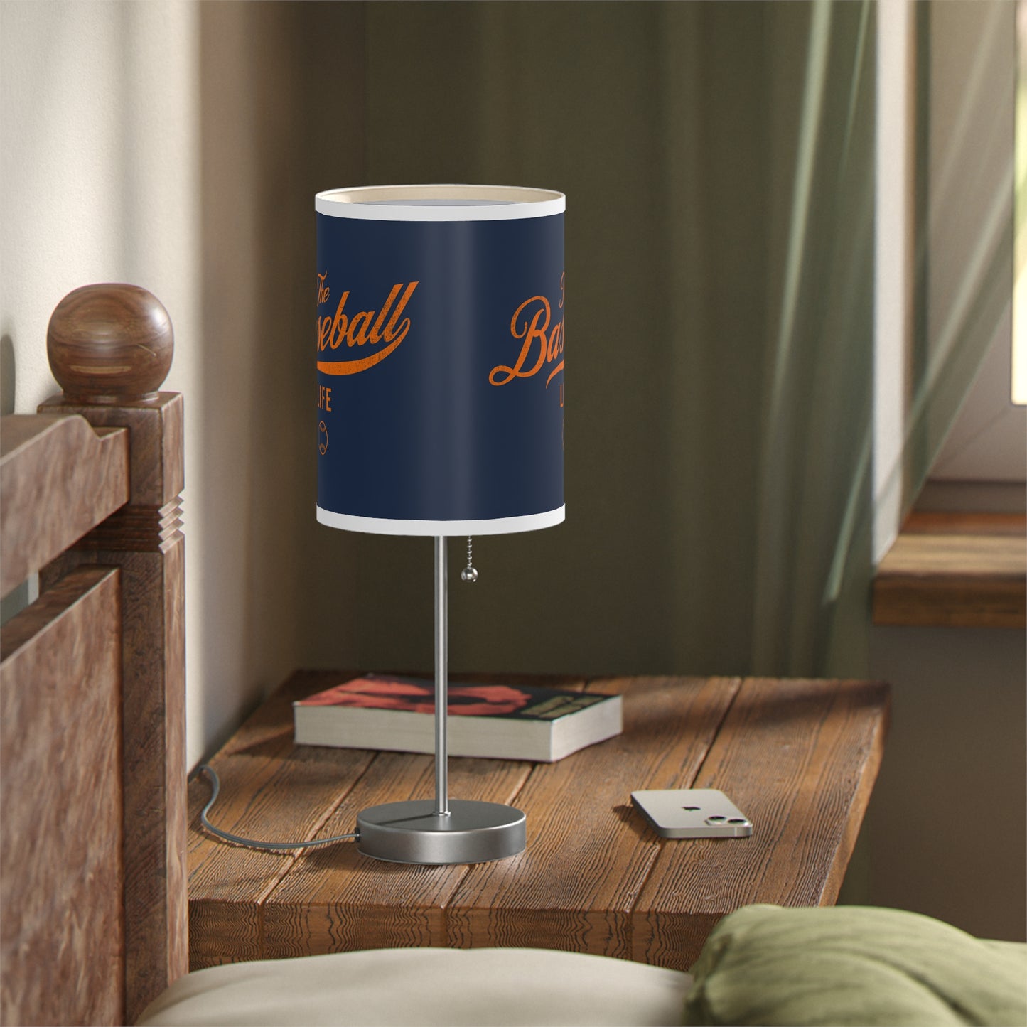 Table Lamp_Navy w Orange Print