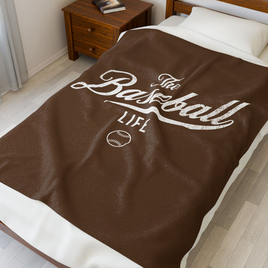 Velveteen Plush Blanket_Brown with White Print