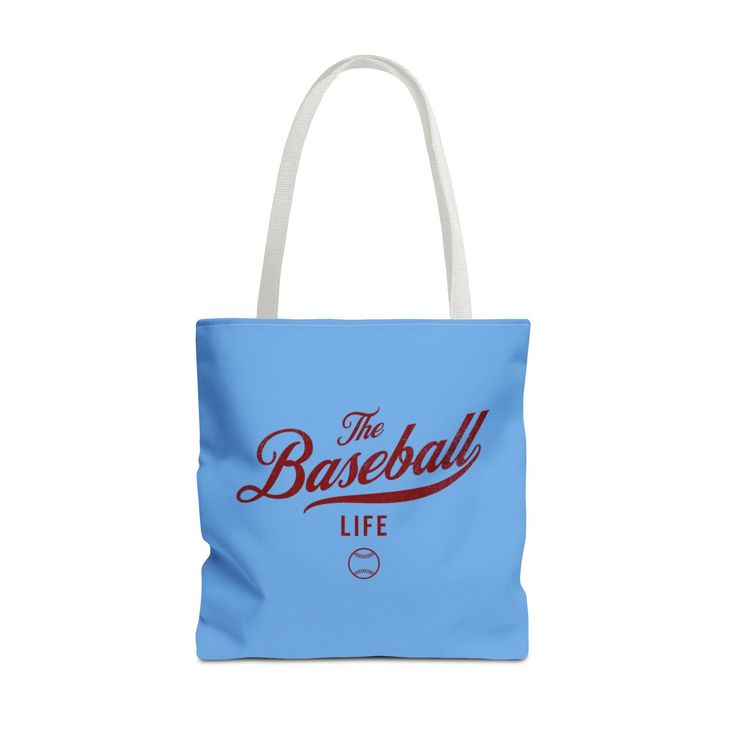 The Baseball Life Tote Bag_Carolina Blue w Maroon Print