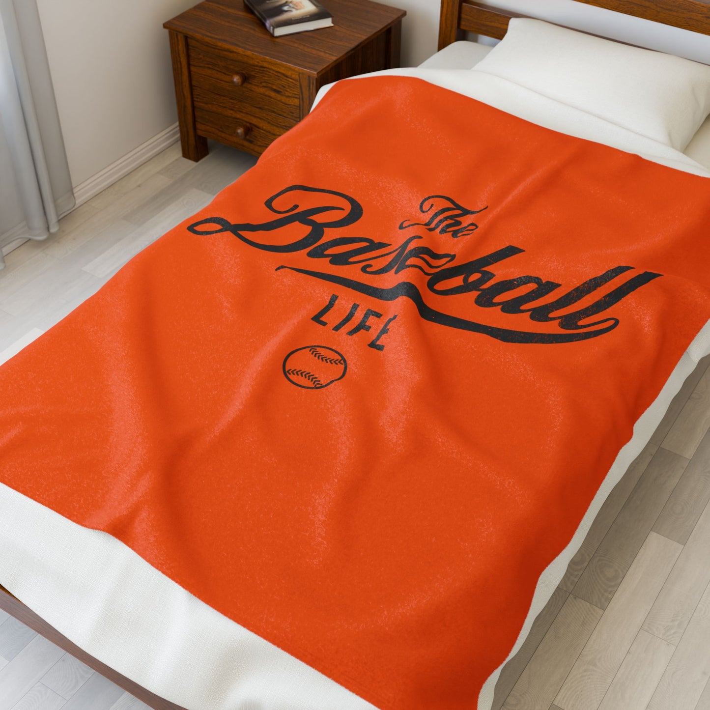 Velveteen Plush Blanket_Orange with Black Print
