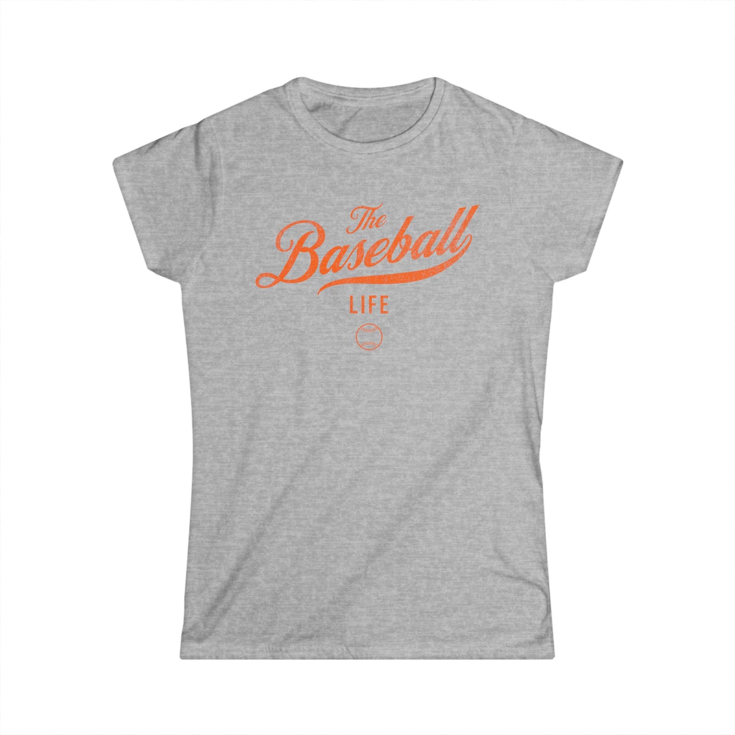 The Baseball Life Classic Script Tee_Women's_Orange Print