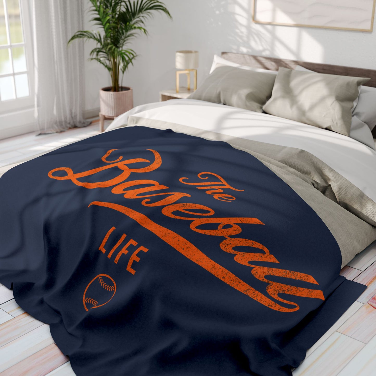 Fleece Blanket_Navy w Orange Print
